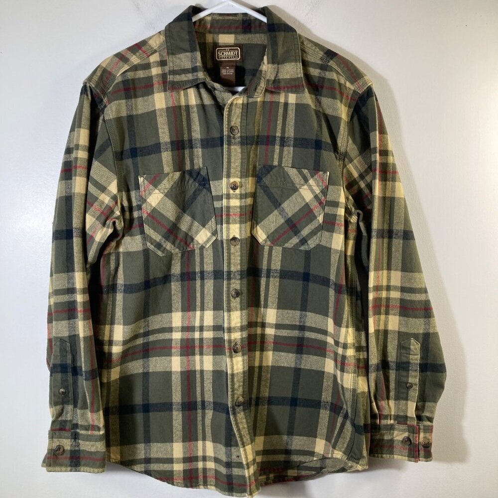 Mens Schmidt Workwear Brushed Cotton Heavy Flannel‎ Button Shirt Plaid M